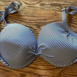 Navy and white D//DD cup swim suit top